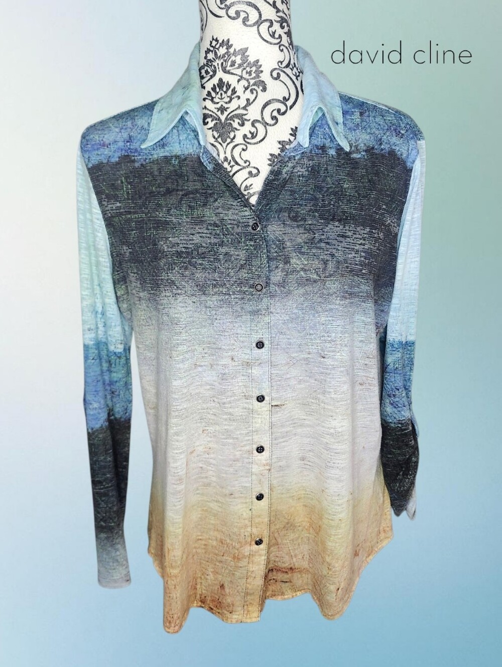 DAVID CLINE Gradient Button-Down Shirt in Blue, Gray & Tan - Medium